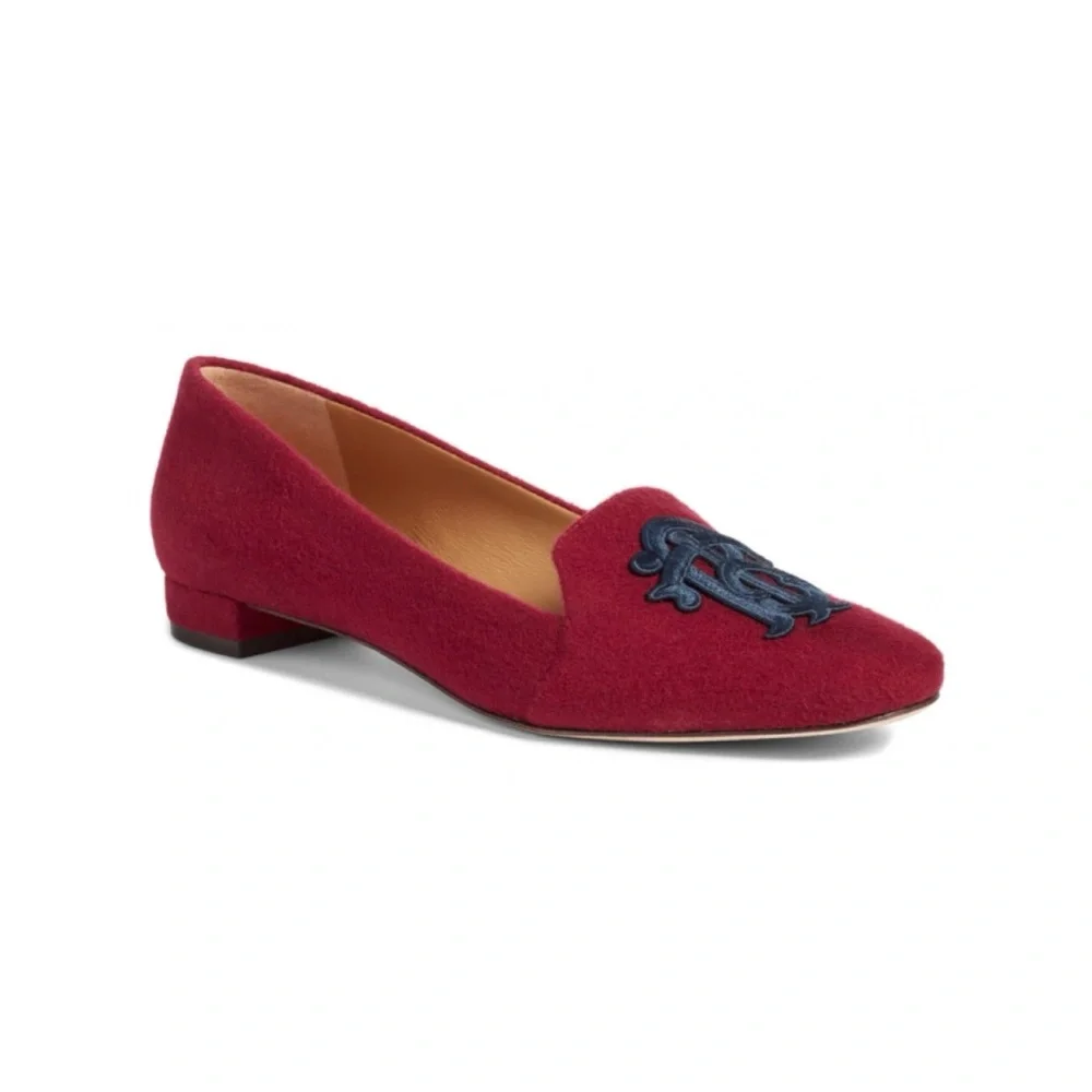EUC Tory Burch Red Burgundy Antonia “TB” Monogram Loafers Flats Shoes US 5.5​